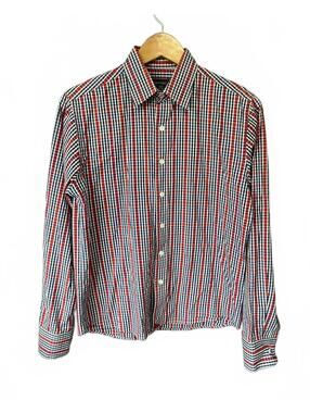 UNTUCKit Long Sleeve Plaid Shirt, Red Blue White Gingham Check Size S